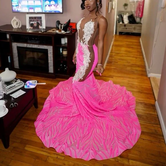 open lace back dress LaDivine CD0189 Sequin Beaded Lace Applique Short Prom Dress – The Dress  Outlet main image 1